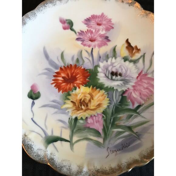 Vintage Suzuki Hand Painted Decorative Porcelain Plate Gold Trim 8.25" Estate Pc - Picture 3 of 7